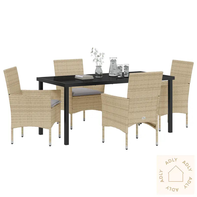 5 Delers Hage Spisestue Med Puter Beige Poly Rattan