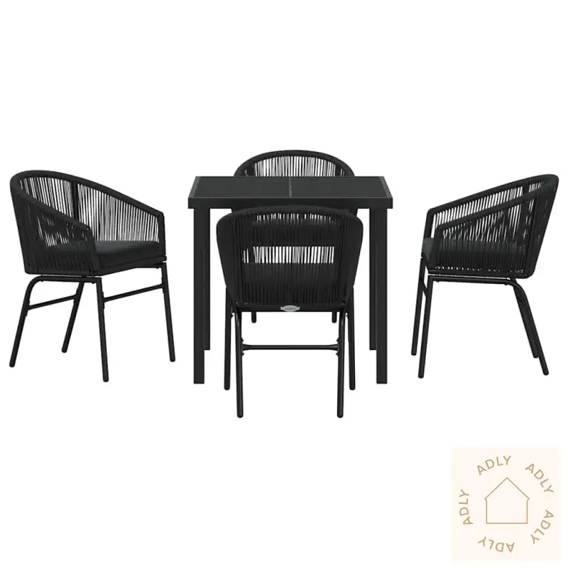 5 Delt Hage Spisebordsett - Svart Poly Rattan