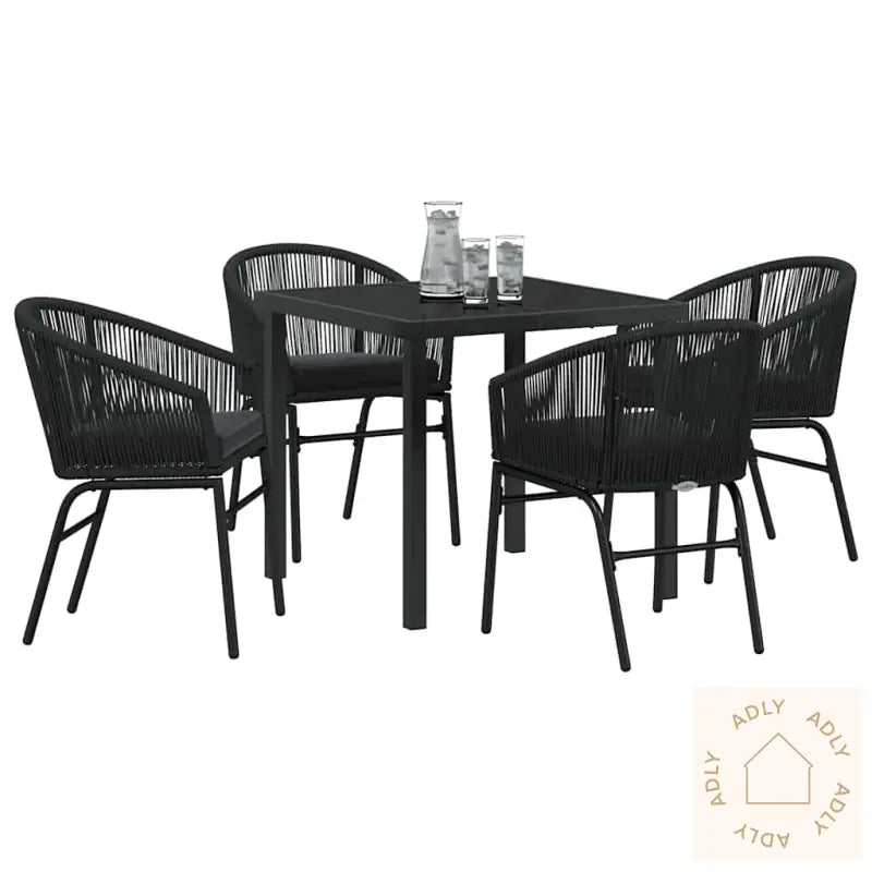 5 Delt Hage Spisebordsett - Svart Poly Rattan