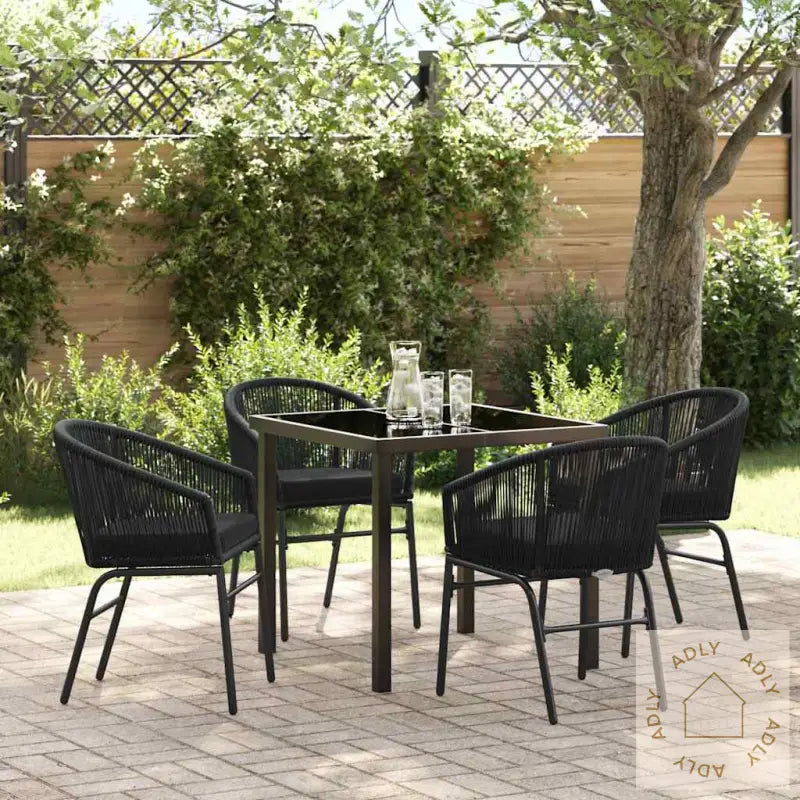 5 Delt Hage Spisebordsett - Svart Poly Rattan