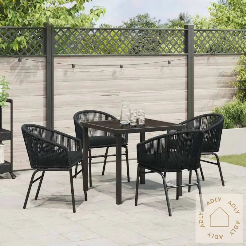 5 Delt Hage Spisebordsett - Svart Poly Rattan