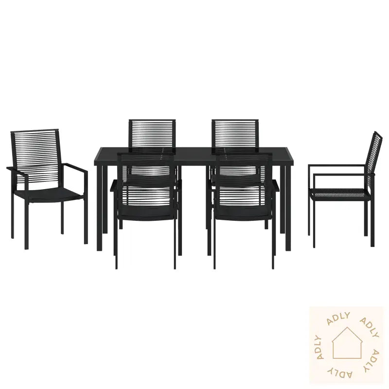 7 Delt Hage Spisebord Svart Pvc Rattan