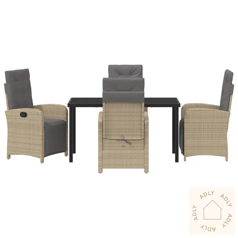 5 Delers Hagemøbelsett Med Puter Beige Poly Rattan