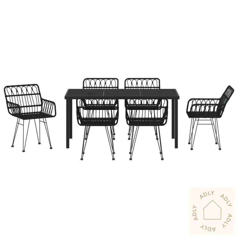 7-Delt Hagemøbelsett Svart Polyrotting