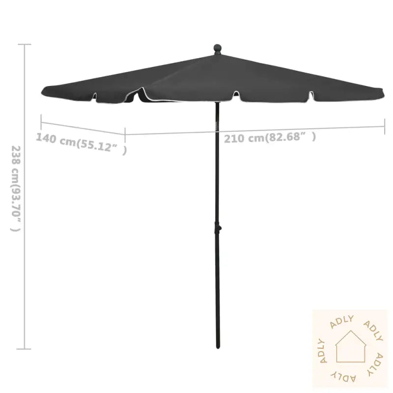 Hageparasoll Med Stang 210X140 Cm Antrasitt