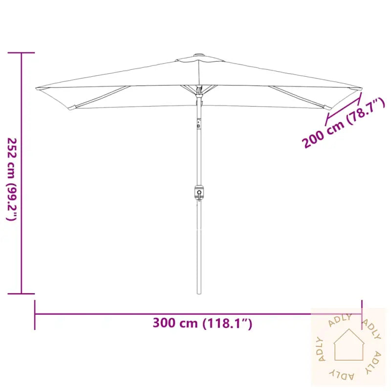 Parasoll Med Metallstang 300X200 Cm Gråbrun