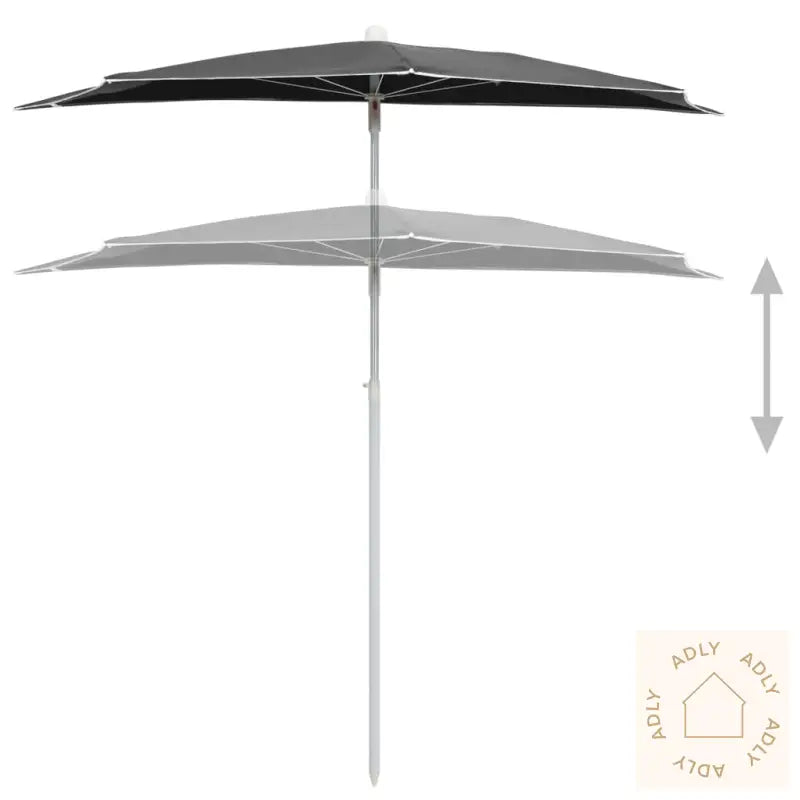 Halvrund Parasoll Med Stang 180X90 Cm Antrasitt