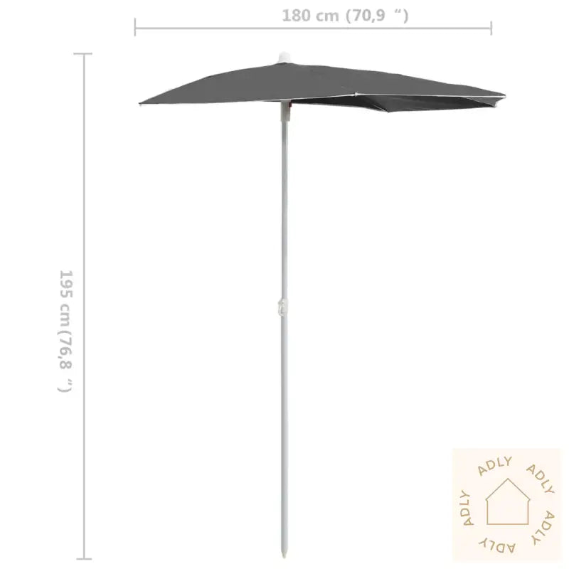Halvrund Parasoll Med Stang 180X90 Cm Antrasitt