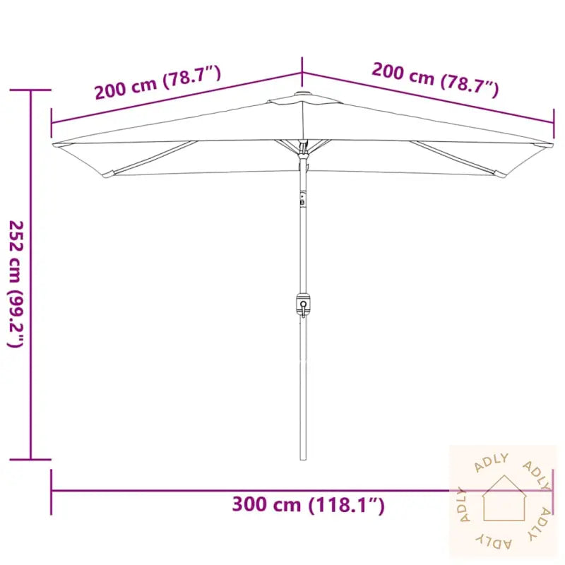 Parasoll Med Metallstang 300X200 Cm Antrasitt