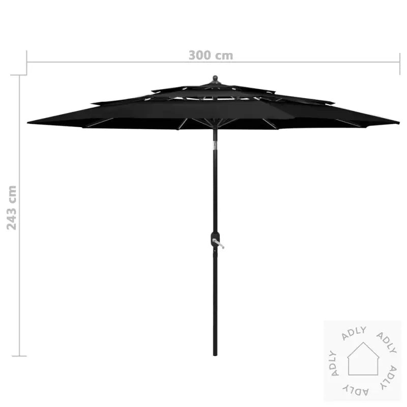 Hageparasoll Med Aluminiumsstang 3 Nivåer Svart 3 M