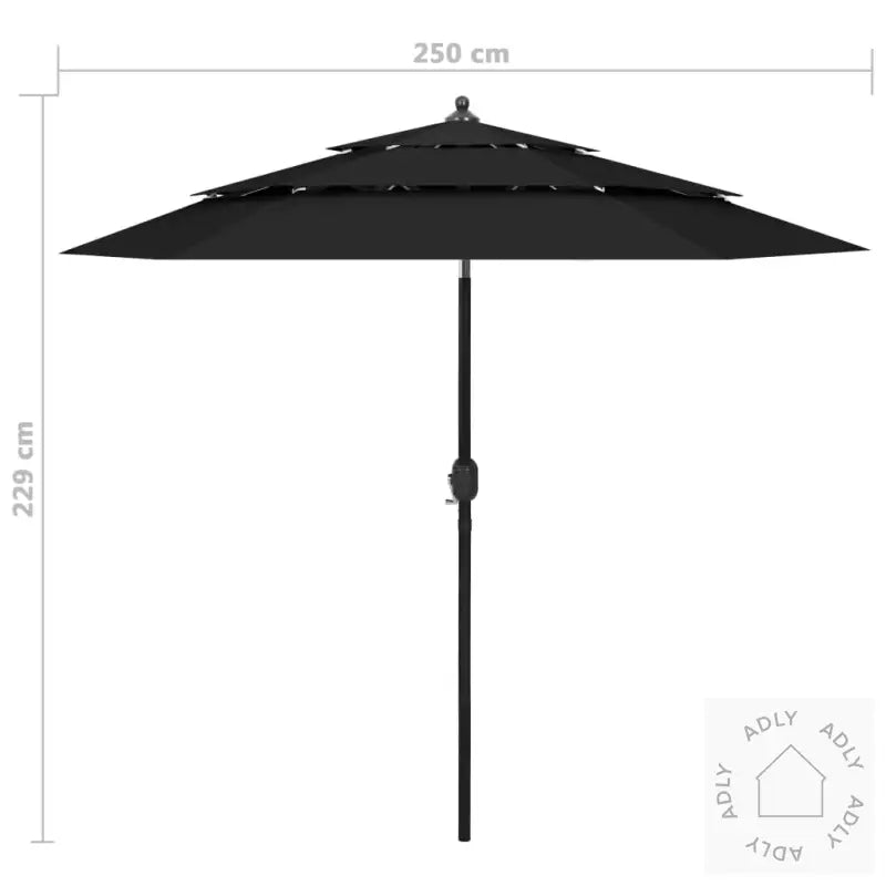 Hageparasoll Med Aluminiumsstang 3 Nivåer Svart 2,5 M