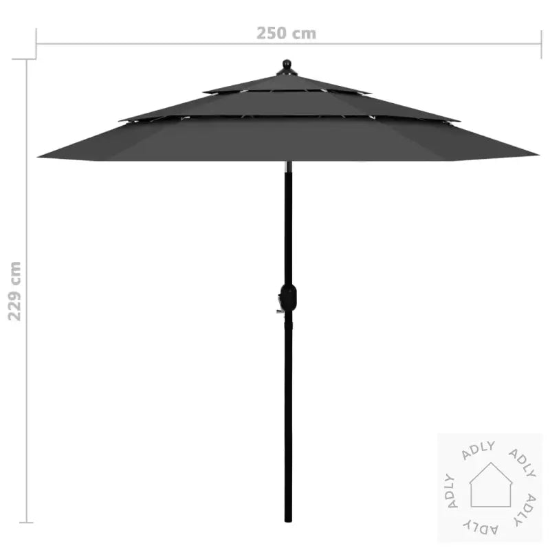 Hageparasoll Med Aluminiumsstang 3 Nivåer Antrasitt 2,5 M