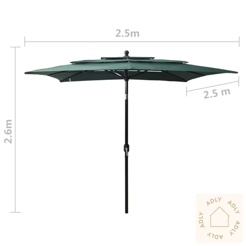 Hageparasoll Med Aluminiumsstang 3 Nivåer Grønn 2,5X2,5 M