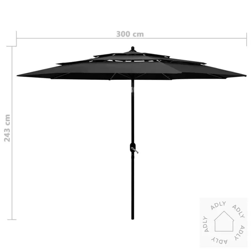 Hageparasoll Med Aluminiumsstang 3 Nivåer Antrasitt 3 M