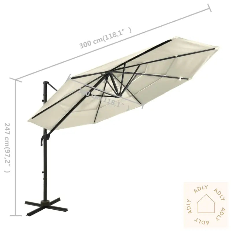 Hageparasoll Med Aluminiumsstang 4 Nivåer Sand 3X3 M