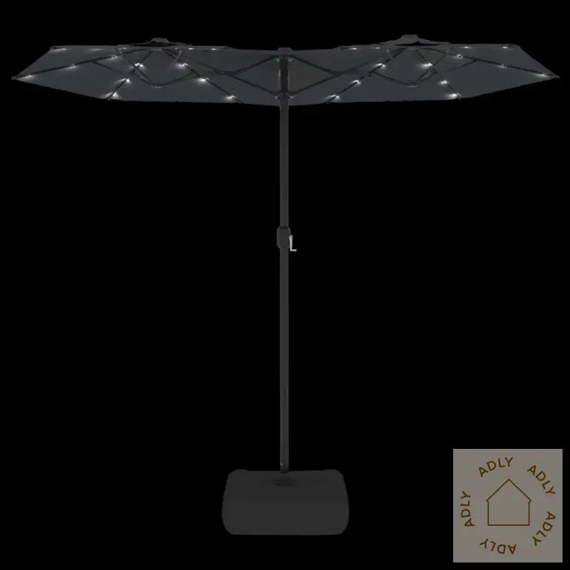 Hageparasoll Dobbelt Hode Med Led Svart 316X240 Cm