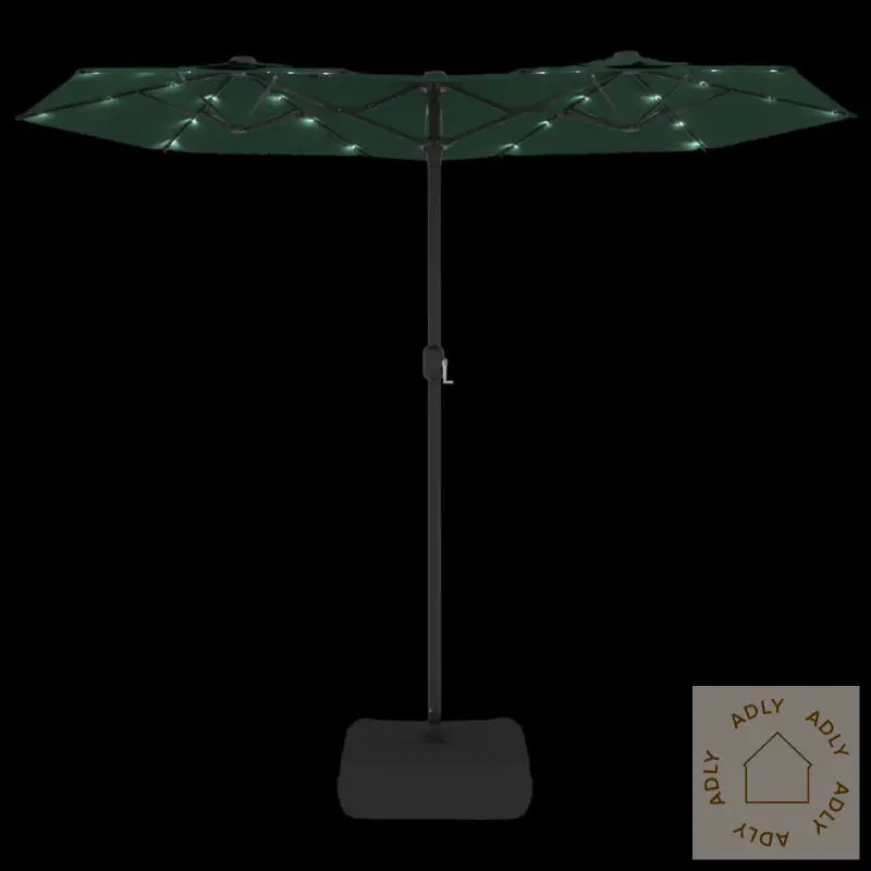 Hageparasoll Dobbelt Hode Med Led Grønn 316X240 Cm