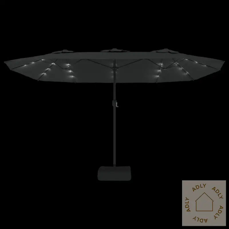 Hageparasoll Dobbelt Hode Med Led Svart 449X245 Cm