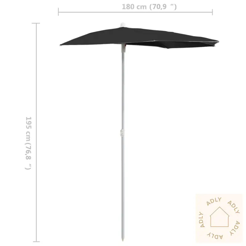 Halvrund Parasoll Med Stang 180X90 Cm Svart