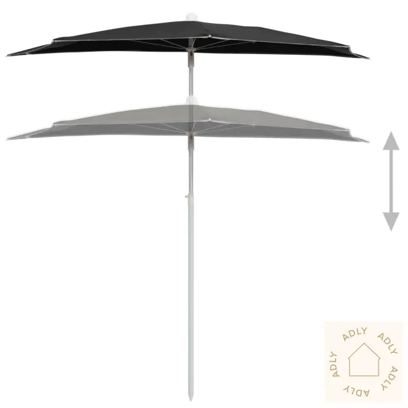 Halvrund Parasoll Med Stang 180X90 Cm Svart
