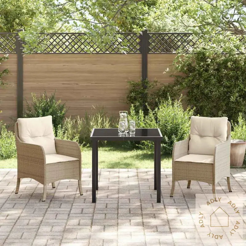 3-Delt Hage Spisesett Med Puter Beige Poly Rattan