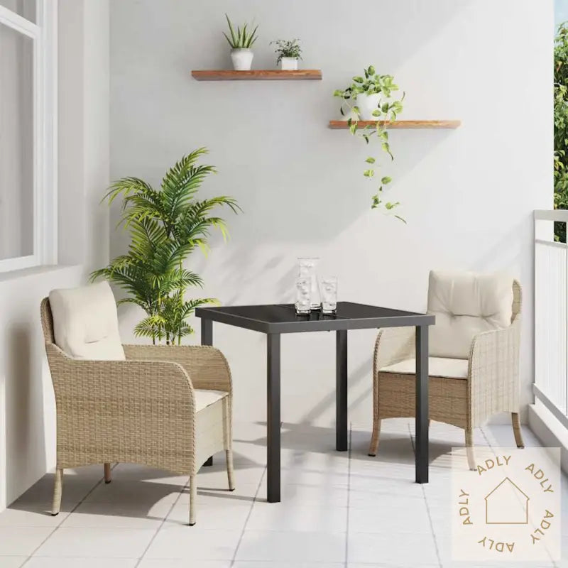 3-Delt Hage Spisesett Med Puter Beige Poly Rattan