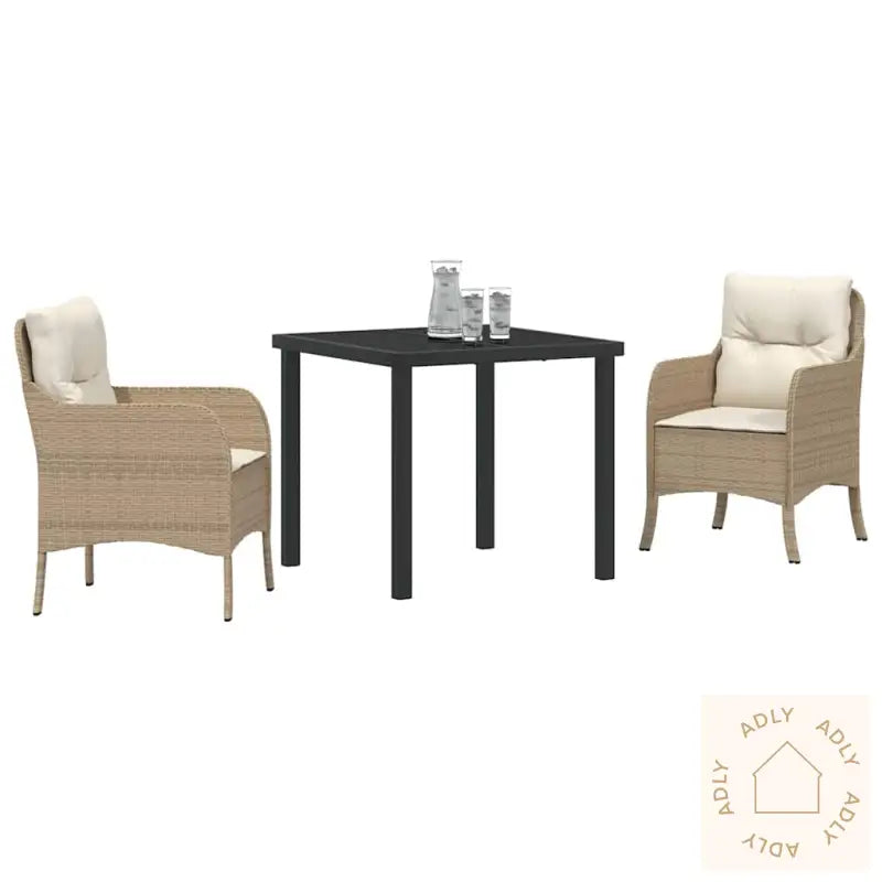 3-Delt Hage Spisesett Med Puter Beige Poly Rattan