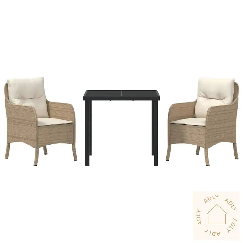 3-Delt Hage Spisesett Med Puter Beige Poly Rattan
