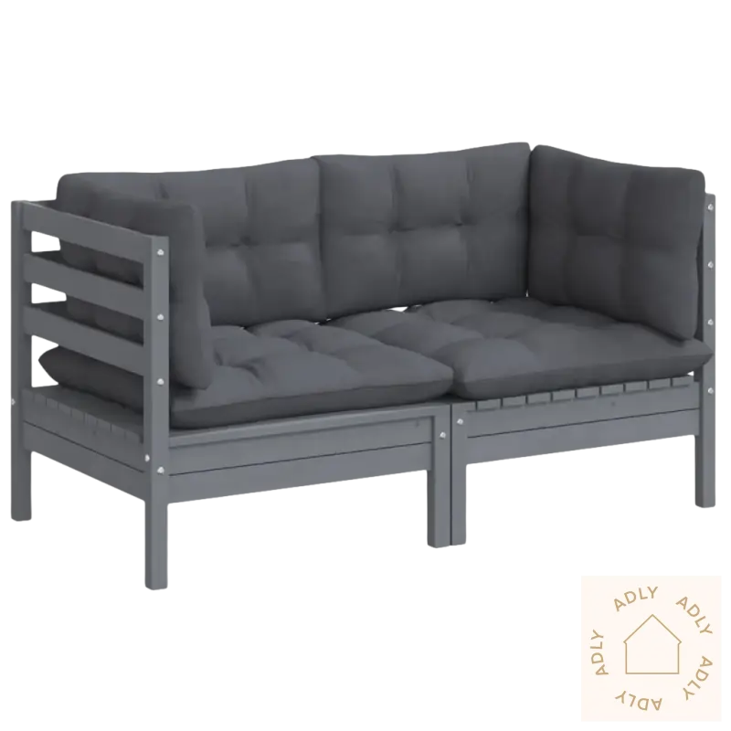 Gray heltre furu ute-sofa med modulært design og komfortable puter