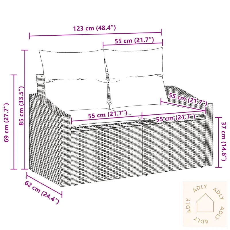 2-Seters Hagemøbelsofa Med Puter Beige Poly Rattan