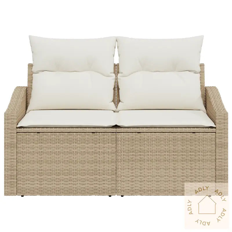 2-Seters Hagemøbelsofa Med Puter Beige Poly Rattan