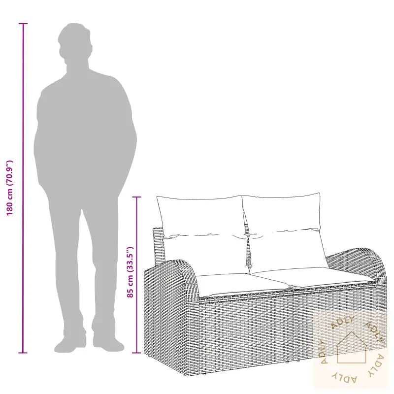 2-Seters Hagesofa Med Puter Svart Poly Rattan