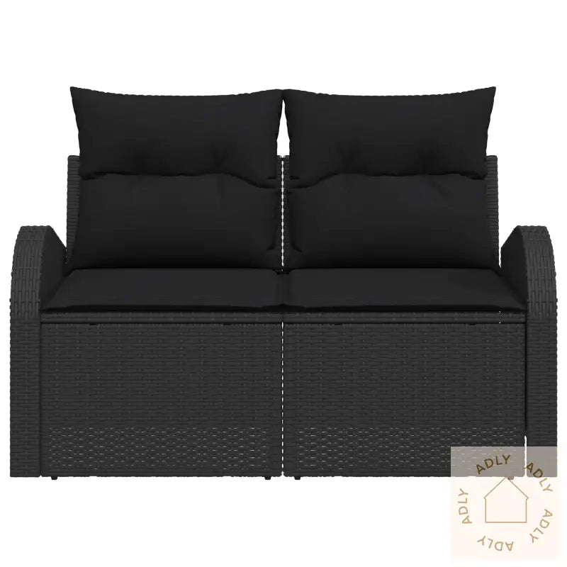 2-Seters Hagesofa Med Puter Svart Poly Rattan