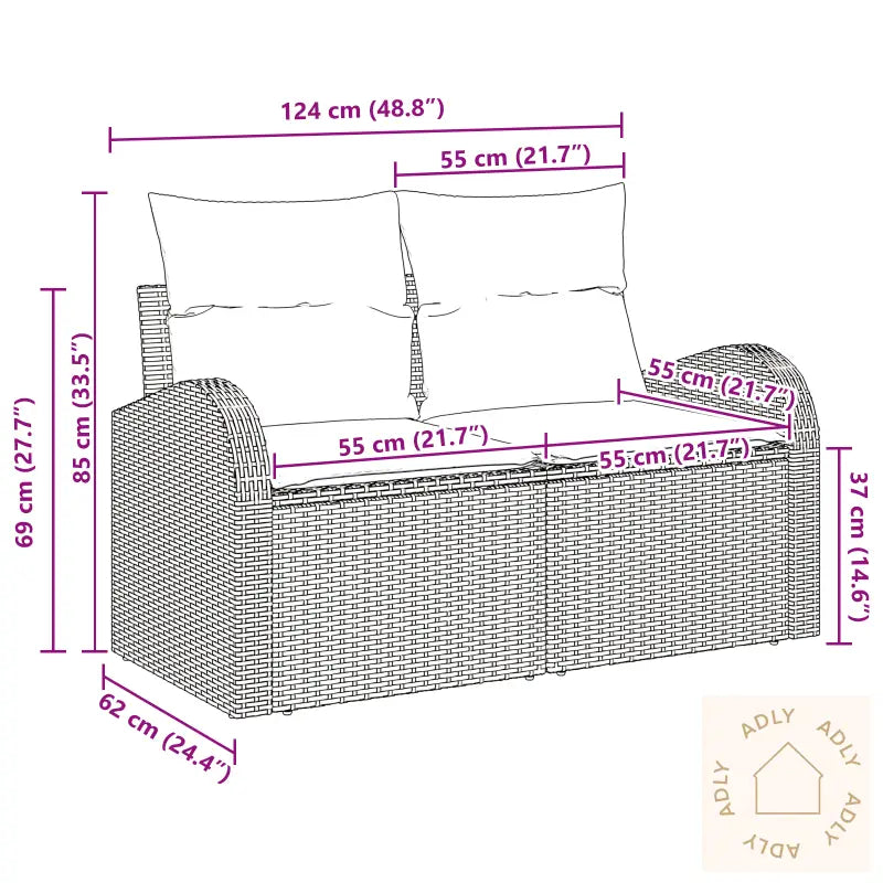 2-Seters Hagesofa Med Puter Svart Poly Rattan