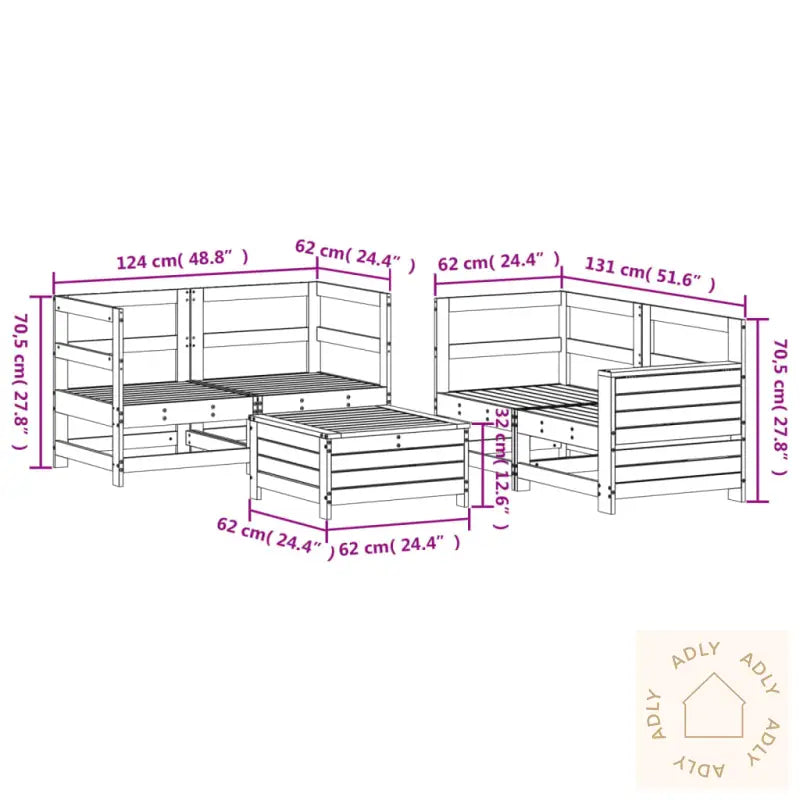 Hagesofasett 5 Deler Heltre Furu