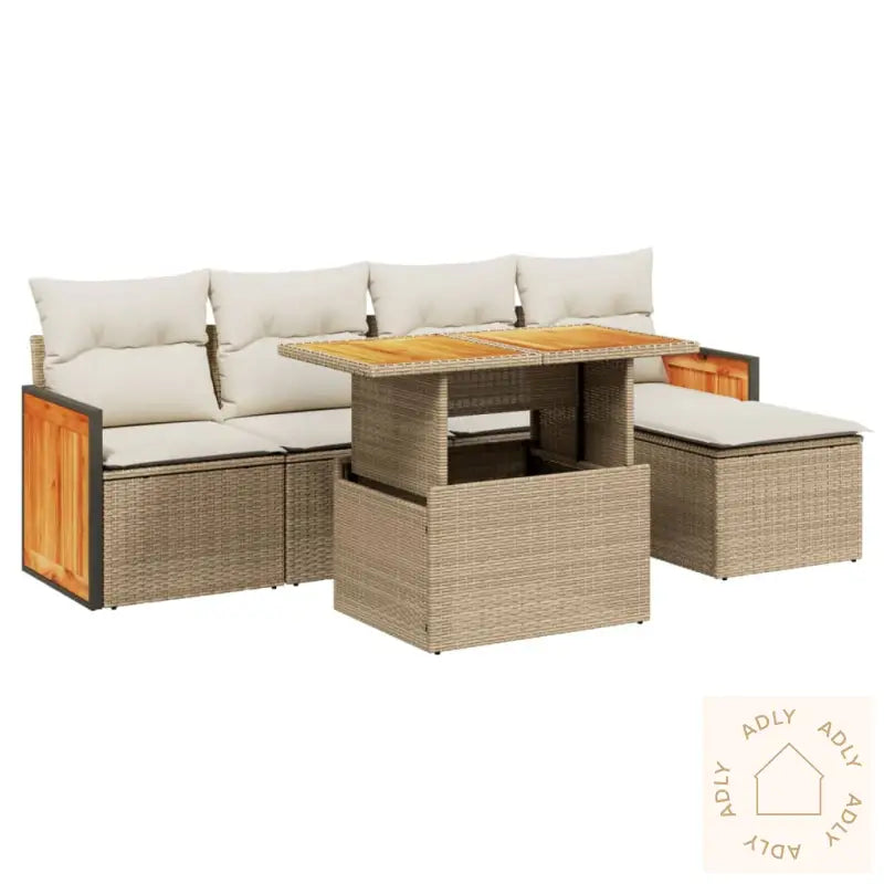 Hagesofagruppe Med Puter 6 Deler Beige Polyrotting