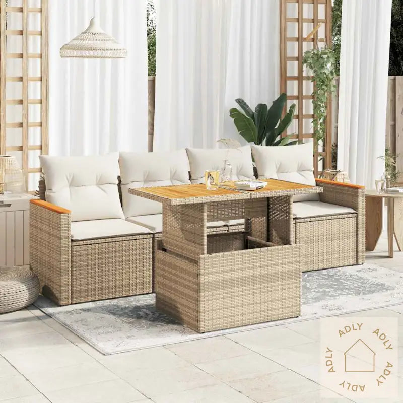 Hagesofaer Med Puter 5 Deler Beige Polyrotting Akasie