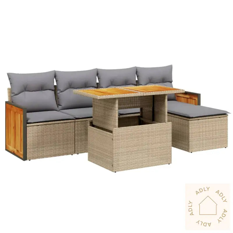 Hagesofagruppe Med Puter 6 Deler Beige Polyrotting