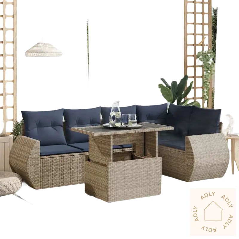 Grå materialer Wicker outdoor sectional med justerbart bord og vanntett bag