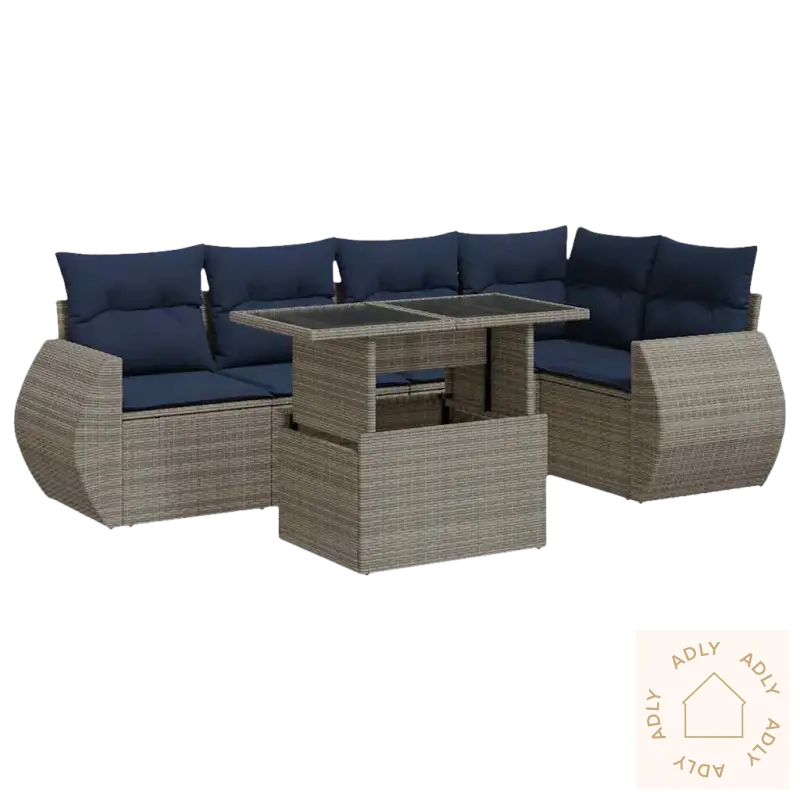 Wicker patio sectional med lift-top bord i grå materialer og pulverlakkert stål