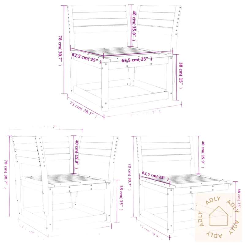 Wooden outdoor modular seating made of heltre douglasgran med modulært design, mål sete
