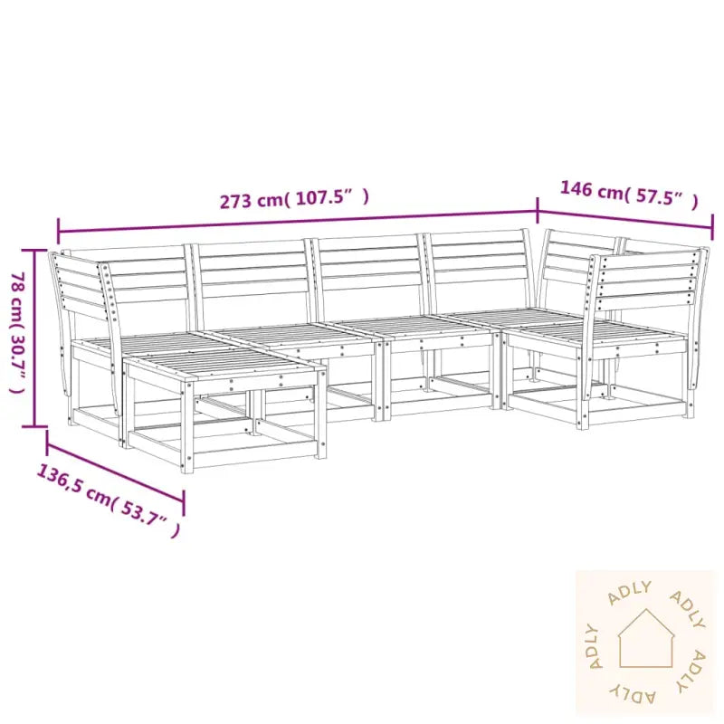 Hagesofasett 6 Deler Hvit Heltre Furu