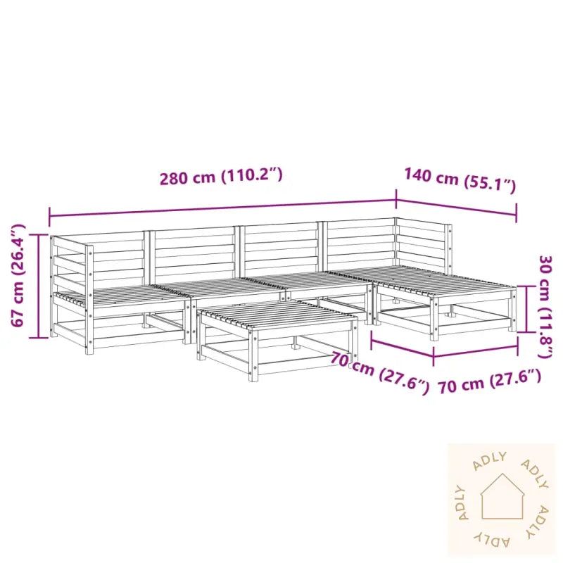 Hagesofasett 6 Deler Voksbrun Heltre Furu
