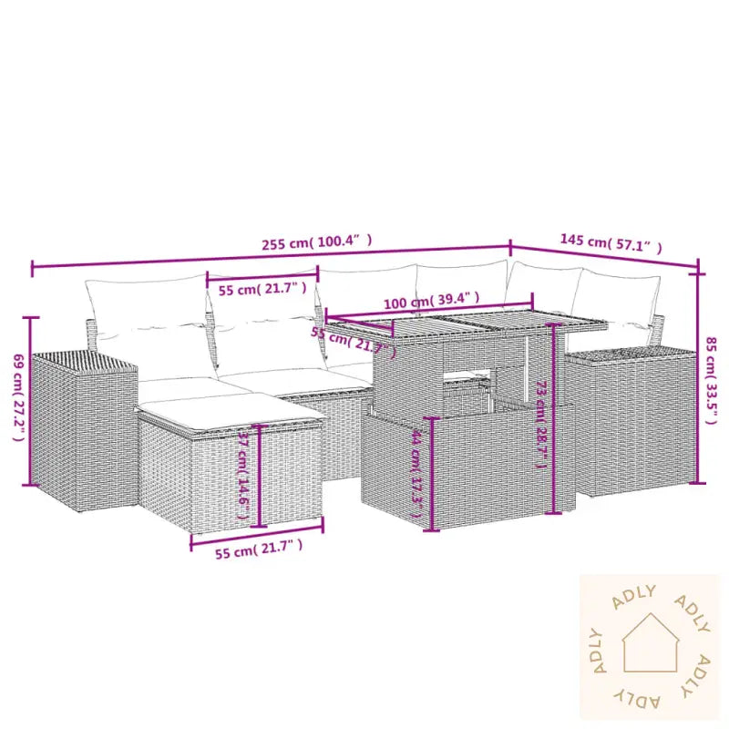 Hagesofagruppe Med Puter 7 Deler Svart Polyrotting