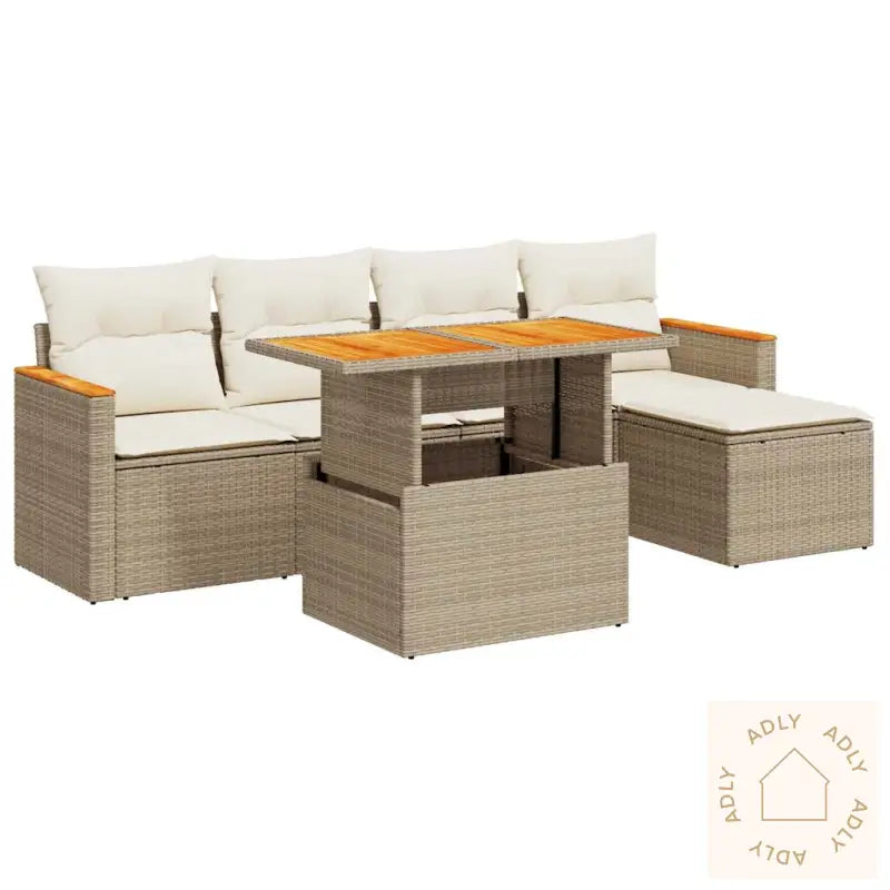 Hagesofaer Med Puter 6 Deler Beige Polyrotting Akasie