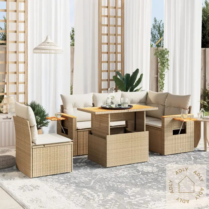Hagesofagruppe Med Puter 6 Deler Beige Polyrotting