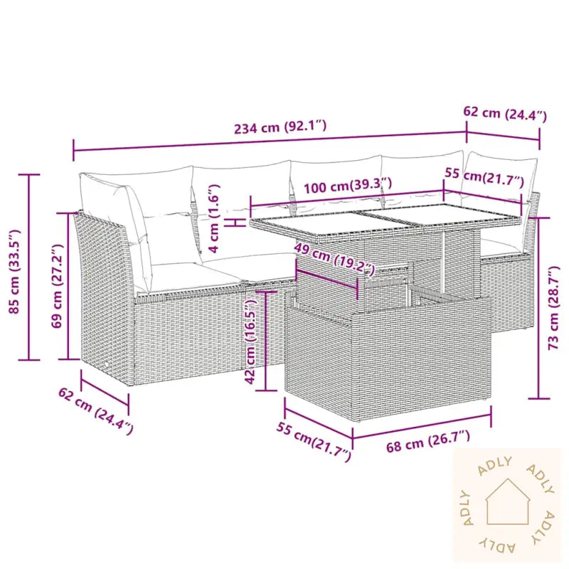 Hagesofaer Med Puter 5 Deler Brun Polyrotting Akasie