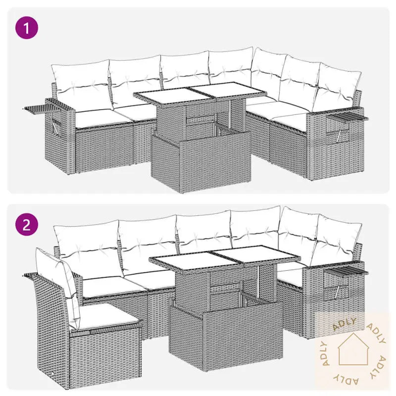 Hagesofaer Med Puter 7 Deler Grå Polyrotting Akasie