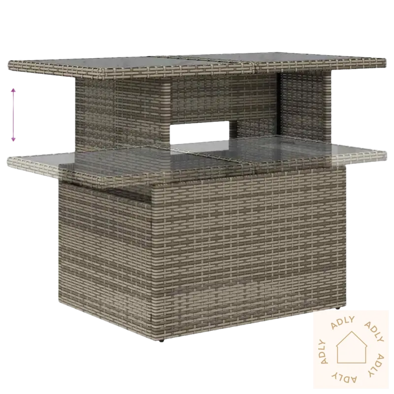 Justerbar høyde rattanbord for Hagesofasett i grå materialer og pulverlakkert stål