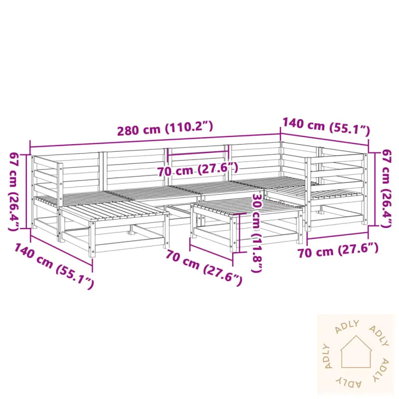 Hagesofasett 7 Deler Voksbrun Heltre Furu